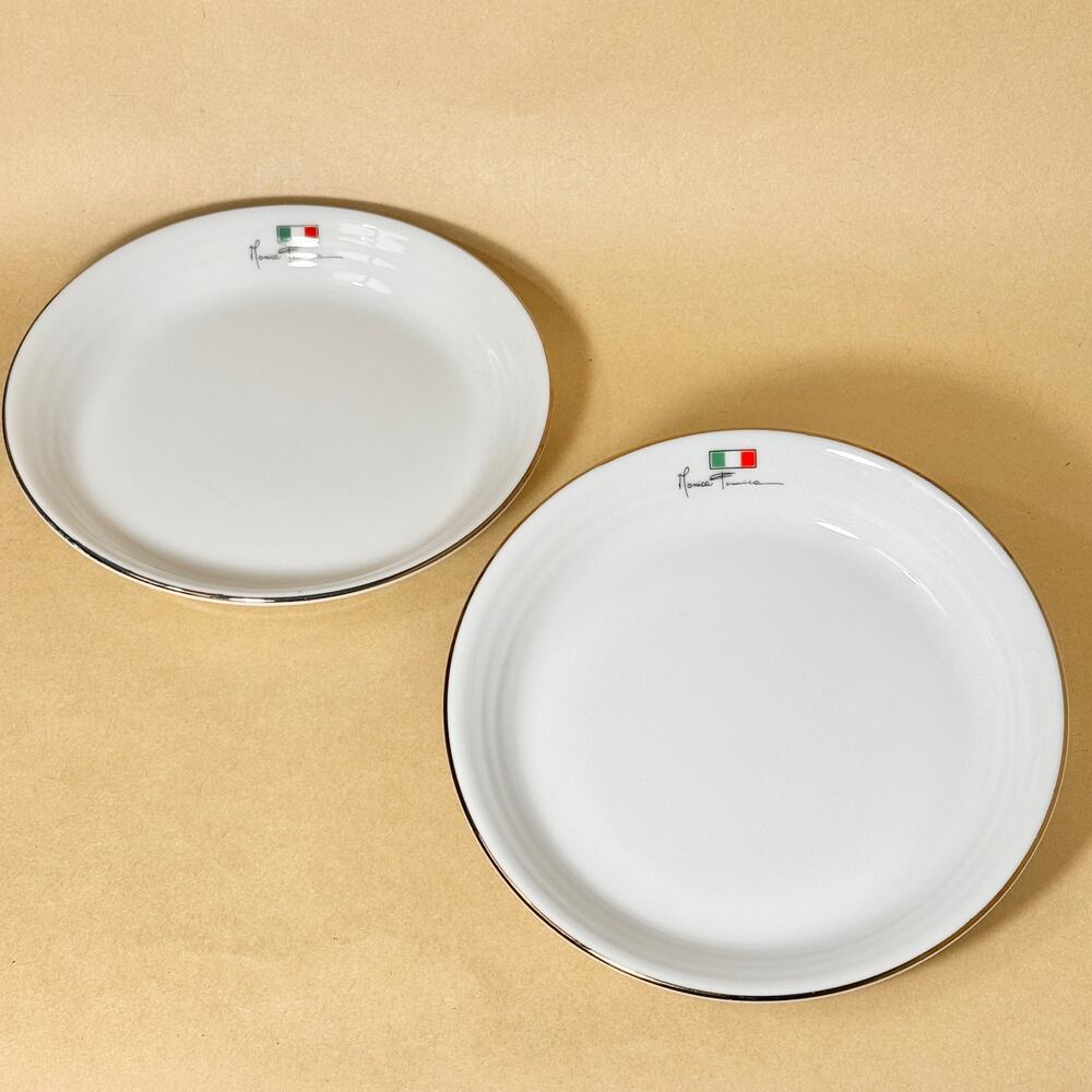 Vintage White Designer Porcelain Plates 2 pc Linea Monica Made in Japan 6.5in